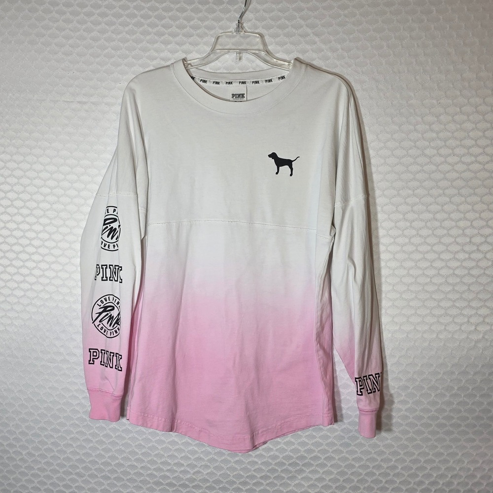 PINK Victoria's Secret Ombre Spirit Jersey Long Sleeve Shirt White Pink XS